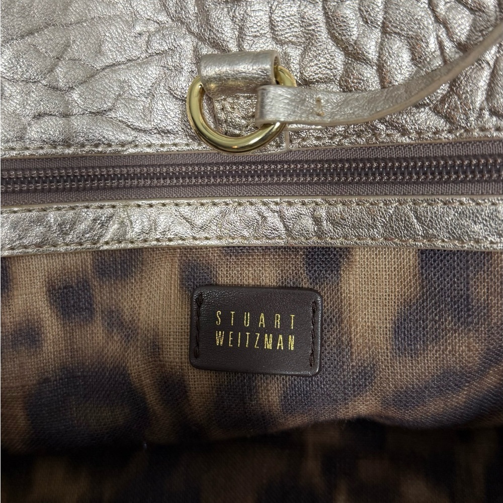 Stuart Weitzman Gold/Silver Pebbled Leather Textured Tote Bag - Picture 6 of 16